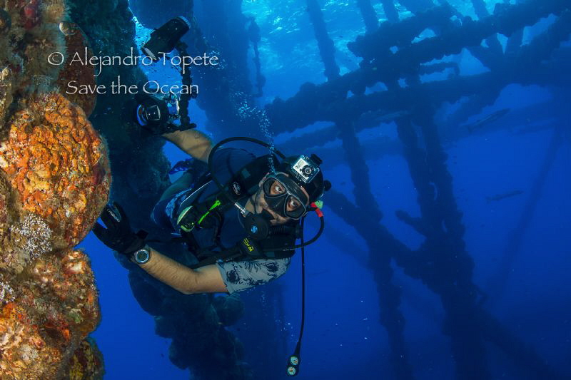Camera Man in Shark Platform, Isla Lobos Mexico by Alejandro Topete 