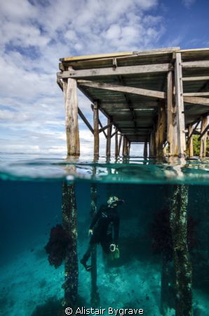 snorkelling under pier in raja ampat by Alistair Bygrave 