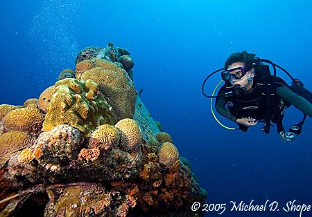 This is a small boat off the shore of Bonaire. Taken with... by Michael Shope 