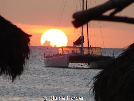 Sunset and the Catamaran by Blaine Harder 