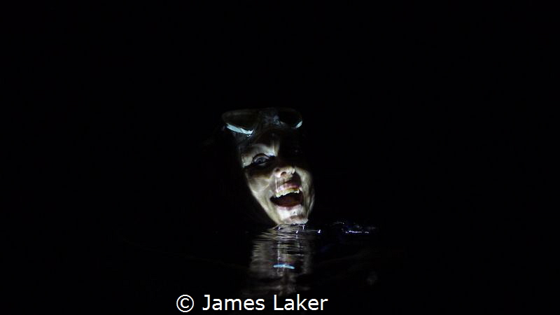 Michelle In the Bat Cave at Dos Ojos, Cenote, Mexico by James Laker 
