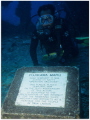 Exploring Truk Wrecks. One of the more interesting wrecks to explore at Truk, the plaque tells the story of the US Navy's 'Operation Hailstone' carried out against the Japanese Maritime Fleet while at anchor in truk Lagoon.NikonosV, Kodak Slide film. 