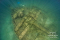 A free diver explores the stern of the Joseph S. Fay shipwreck in Lake Huron, Michigan. 