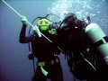 Reinette Bester and Holly McElwee performing an alternate air source ascent from the Captain Dan off of Fort Lauderdale 