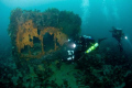 Winter diving in Prince William Sound Alaska. Diving to survey a popular diving spot. 