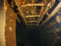 welcome to the engine room, this are the ladders that take you down to the engine room 5 deck down in the w.i.t. shoal wreck dive site in st. thomas 