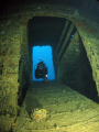 Evelio penetrating the wreck, Wit shoal, St. Thomas. 