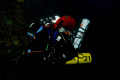 Trimix Diver at the wall near island Gangaro in Croatia. 