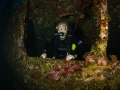 Diver exits Truk Lagoon wreck. 