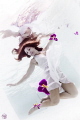 Underwater model with orchids.