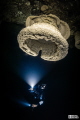 Cenote Maravilla, Hell's Bells.
The Hells Bells are Biothems that appear to have formed through incompletely understood complex interplays between water of the cave, microorganisms living in the cave, and the surface of them.