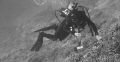 a diver playing with a clown fish with a wide angle lens on