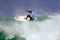 The Victorian round of the Billabong pro junior series at Bells Beach, Victoria, Australia. A young hopeful floats high during one of the heats.
Canon EOS 1D Mark 2 + 600mm lens with 2x converter