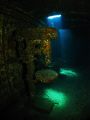 Tool Room and Lathe of the Chrisoula K wreck. Canon Ixus, Inon Fiesheye, Inon D2000 strobe.