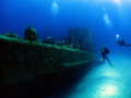 Divers approaching the wreck of the P31 off Comino Island