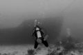 Diver approaching the bow of a wreck in Aruba. Nikonos V, 20mm lens, Ikelite substrobe 100a.